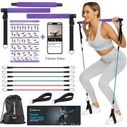 Goocrun Portable Pilates Bar Kit with Resistance Bands for Men and Women - 3 Set Exercise Resistance Bands - Multifunctional