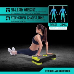 RBX Plataforma aeróbica con superficie texturizada antideslizante, escalones ajustables de 2 niveles para ejercicio, compacta,