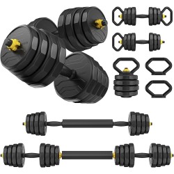 FEIERDUN Adjustable Dumbbells, 44/66lbs Free Weight Set with 4 Modes, Used as Barbell, Kettlebells, Push up Stand, Fitness