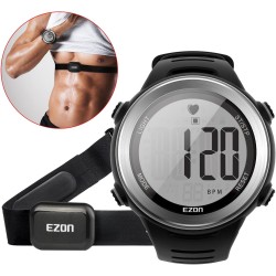 EZON Monitor de frecuencia cardíaca y correa de pecho, monitor de frecuencia cardíaca de ejercicio, reloj deportivo con HRM,