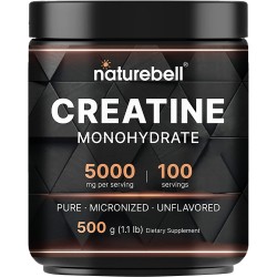 NatureBell Monohidrato de creatina en polvo de 17.64 oz, 5000 mg por porción, polvo de creatina pura sin sabor - micronizado -