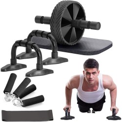 Max4out Ab Roller Wheel for Abs Workout, 7-IN-1 Ab Roller Kit with Knee Pad, Push Up Bars, Hand Grips and Resistance Bands for