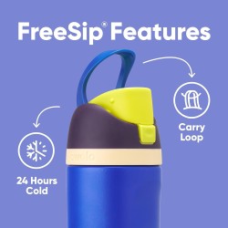 Owala Botella de Agua Aislada para Niños – FreeSip de 16 oz con Pajilla Integrada – Acero Inoxidable, Libre de BPA, Diseño Esfer