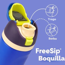 Owala Botella de Agua Aislada para Niños – FreeSip de 16 oz con Pajilla Integrada – Acero Inoxidable, Libre de BPA, Diseño Esfer