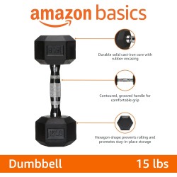 Mancuerna pesas 15 LBS  Amazon Basics hexagonal de goma para mano