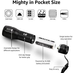 Lighting EVER Linterna LED de Alto Brillo, Linterna Pequeña, Impermeable, con Enfoque Ajustable, para Exteriores y Emergencias