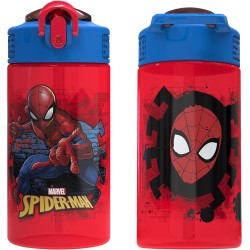 Botella de agua Zak Designs con diseño del Hombre Araña, cubierta para boquilla y bucle de transporte integrado, de plástico, a