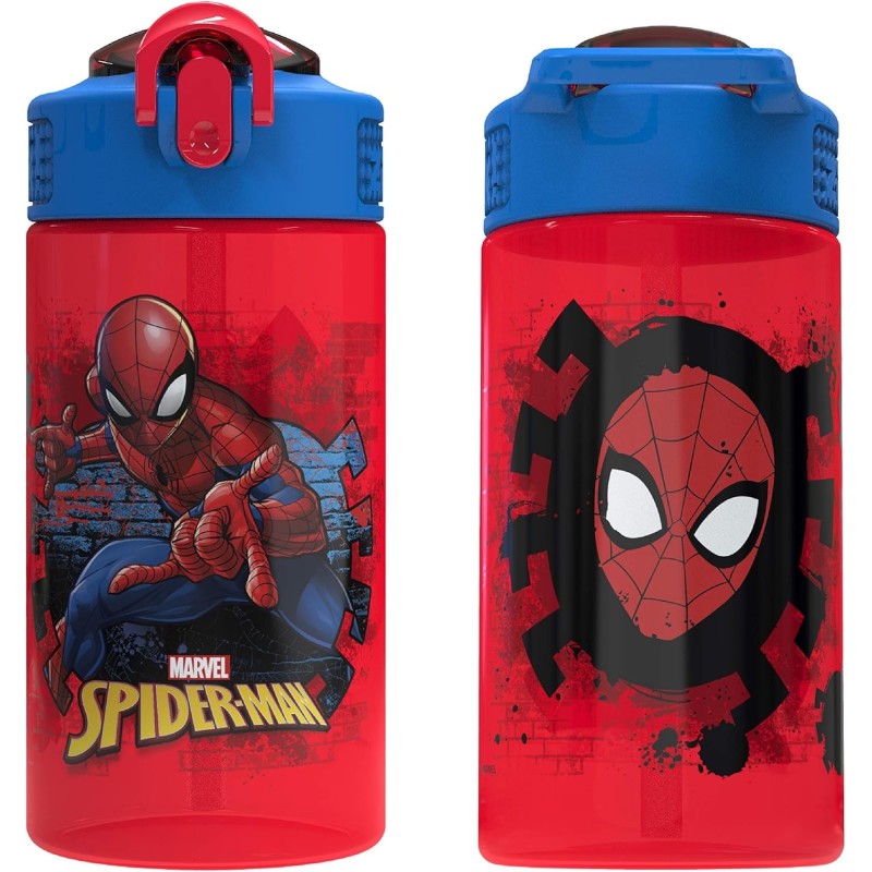 Botella de agua Zak Designs con diseño del Hombre Araña, cubierta para boquilla y bucle de transporte integrado, de plástico, a Botella de agua Zak Designs con diseño del Hombre Araña, cubierta para boquilla y bucle de transporte integrado, de plástico, a
