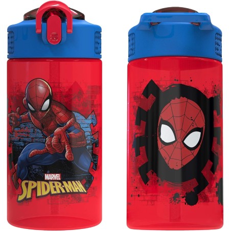 Botella de agua Zak Designs con diseño del Hombre Araña, cubierta para boquilla y bucle de transporte integrado, de plástico, a