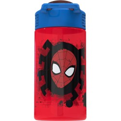 Botella de agua Zak Designs con diseño del Hombre Araña, cubierta para boquilla y bucle de transporte integrado, de plástico, a