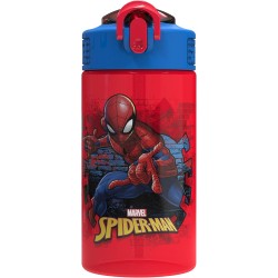 Botella de agua Zak Designs con diseño del Hombre Araña, cubierta para boquilla y bucle de transporte integrado, de plástico, a
