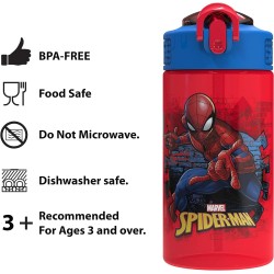 Botella de agua Zak Designs con diseño del Hombre Araña, cubierta para boquilla y bucle de transporte integrado, de plástico, a