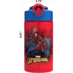 Botella de agua Zak Designs con diseño del Hombre Araña, cubierta para boquilla y bucle de transporte integrado, de plástico, a