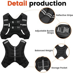 chaleco de peso corporal 12 Libras ajustable con rayas reflectantes para entrenamiento de fuerza