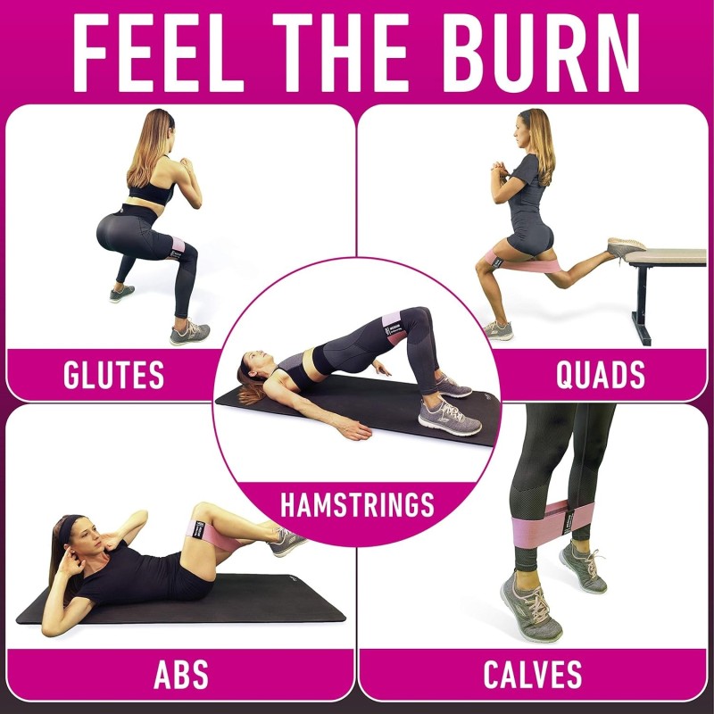 Bandas de resistencia Vergali de tela con guía de ejercicios. Set de 4 para glúteos, piernas y cuerpo completo Bandas de resistencia Vergali de tela con guía de ejercicios. Set de 4 para glúteos, piernas y cuerpo completo