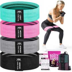 Bandas de resistencia Vergali de tela con guía de ejercicios. Set de 4 para glúteos, piernas y cuerpo completo