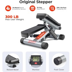 Mini stepper con bandas de resistencia Sunny Health Fitness, ejercicio en casa, soporta más de 300 lbs.