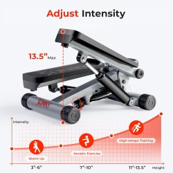Mini stepper con bandas de resistencia Sunny Health Fitness, ejercicio en casa, soporta más de 300 lbs.