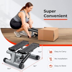 Mini stepper con bandas de resistencia Sunny Health Fitness, ejercicio en casa, soporta más de 300 lbs.