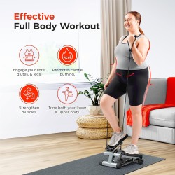 Mini stepper con bandas de resistencia Sunny Health Fitness, ejercicio en casa, soporta más de 300 lbs.