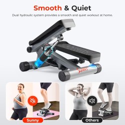 Mini stepper con bandas de resistencia Sunny Health Fitness, ejercicio en casa, soporta más de 300 lbs.