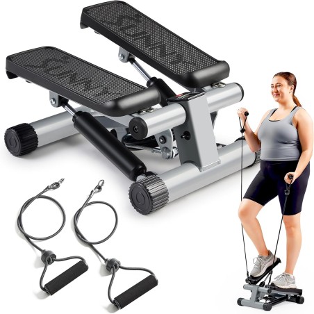 Mini stepper con bandas de resistencia Sunny Health Fitness, ejercicio en casa, soporta más de 300 lbs.