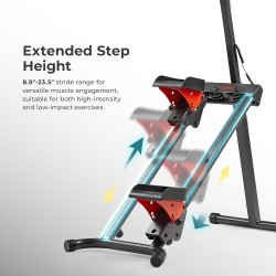 Escaladora Sunny Health con manillar, entrena piernas y glúteos, compatible con app SunnyFit gratis.