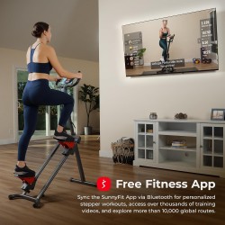Escaladora Sunny Health con manillar, entrena piernas y glúteos, compatible con app SunnyFit gratis.