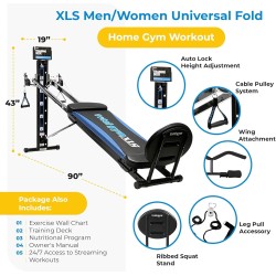 Total Gym XLS: Máquina de entrenamiento total en casa con soporte para sentadillas, tirador de piernas y accesorios incluidos.