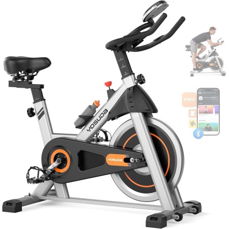 YOSUDA bicicleta estática magnética para casa, 136 kg, silenciosa, con app, soporte para tablet y cursos para bajar de peso.