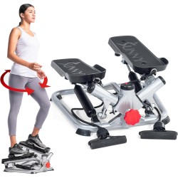 Mini stepper Sunny para ejercicio en casa, cardio de cuerpo completo con bandas de resistencia y app SunnyFit opcional.