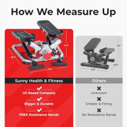 Mini stepper Sunny para ejercicio en casa, cardio de cuerpo completo con bandas de resistencia y app SunnyFit opcional.