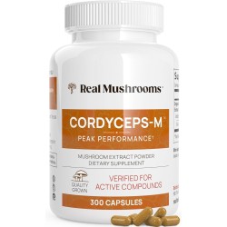Real Mushrooms Cordyceps orgánico en cápsulas, energía y rendimiento con beta-glucanos, vegano y sin OGM, 300 cápsulas.