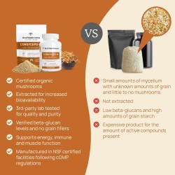 Real Mushrooms Cordyceps orgánico en cápsulas, energía y rendimiento con beta-glucanos, vegano y sin OGM, 300 cápsulas.