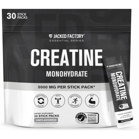 Paquetes de monohidrato de creatina Jacked Factory  suplemento diario creatina 0.18 onzas unisex apto para veganos 30 porciones