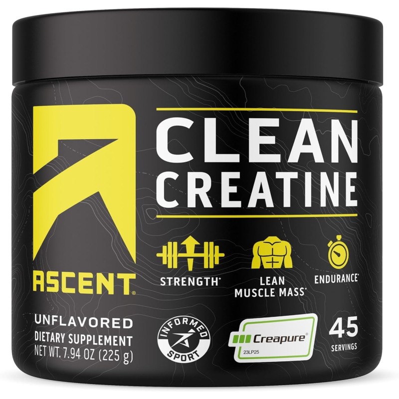 Ascent Polvo de monohidrato de creatina limpia | Creatina pura y sin sabor Ascent Polvo de monohidrato de creatina limpia | Creatina pura y sin sabor