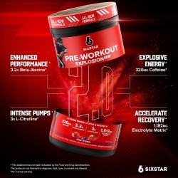 Six Star preentrenamiento Explosion 2.0, Fruit Punch, con beta-alanina y cafeína, 30 porciones para energía y rendimiento.