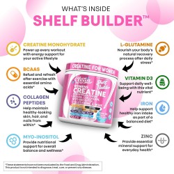 Creatina para mujer con BCAA, colágeno, biotina, ácido hialurónico, vitaminas y minerales. Rendimiento, belleza y digestión.