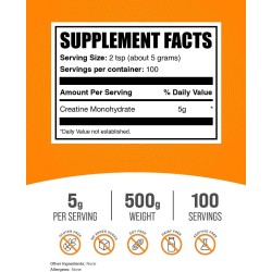 BulkSupplements creatina monohidrato pura 99.99%, polvo micronizado para energía, fuerza y rendimiento pre y post entrenamiento.