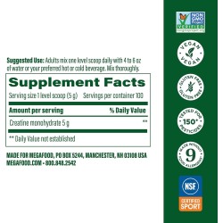 Creatina micronizada sin sabor, antes o después del entrenamiento. Soporte físico y mental. Certificada por NSF.