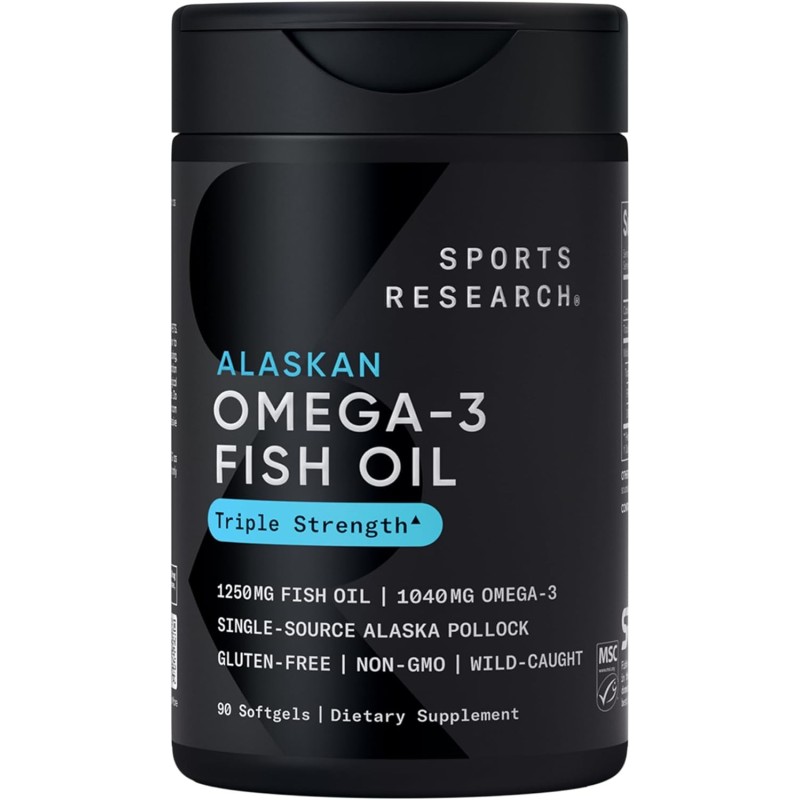 Sports Research Aceite de pescado Omega 3 de triple fuerza | Con omega 3 y libre de gluten Sports Research Aceite de pescado Omega 3 de triple fuerza | Con omega 3 y libre de gluten