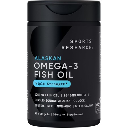 Sports Research Aceite de pescado Omega 3 de triple fuerza | Con omega 3 y libre de gluten