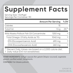 Sports Research Aceite de pescado Omega 3 de triple fuerza | Con omega 3 y libre de gluten