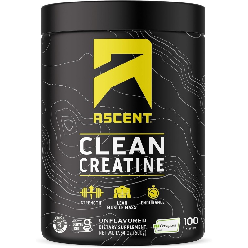 Ascent Creatina Creapure: sin sabor, limpia y pura. 100 porciones de 0.18 oz para fuerza y rendimiento muscular. Ascent Creatina Creapure: sin sabor, limpia y pura. 100 porciones de 0.18 oz para fuerza y rendimiento muscular.