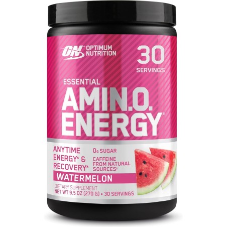Optimum Nutrition Amino Energy: BCAA + cafeína natural de té y café verde. Energía y enfoque. Sabor sandía. 30 porciones.