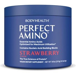 BodyHealth PerfectAmino: BCAA + EAA para músculo magro y recuperación. Pre/post entrenamiento. Sabor fresa. 30 porciones.
