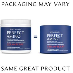 BodyHealth PerfectAmino: BCAA + EAA para músculo magro y recuperación. Pre/post entrenamiento. Sabor fresa. 30 porciones.
