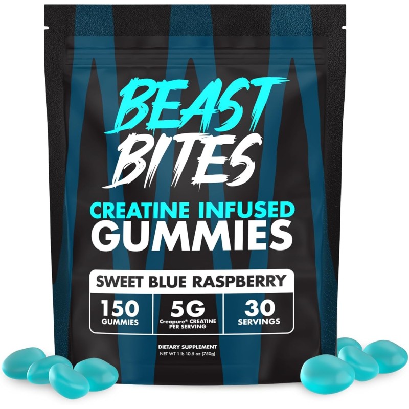 BEAST BITES - Gomitas de creatina | Gomitas de creatina con sabor a  frambuesa azul