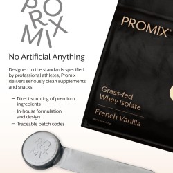 Promix Proteína de suero natural, alimentado con pasto. Sabor vainilla. Ideal para batidos, post-entreno y repostería.