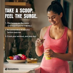 BODi Energize: pre-entreno con beta-alanina, quercetina y cafeína. Mejora energía, enfoque y resistencia. Sabor ponche.